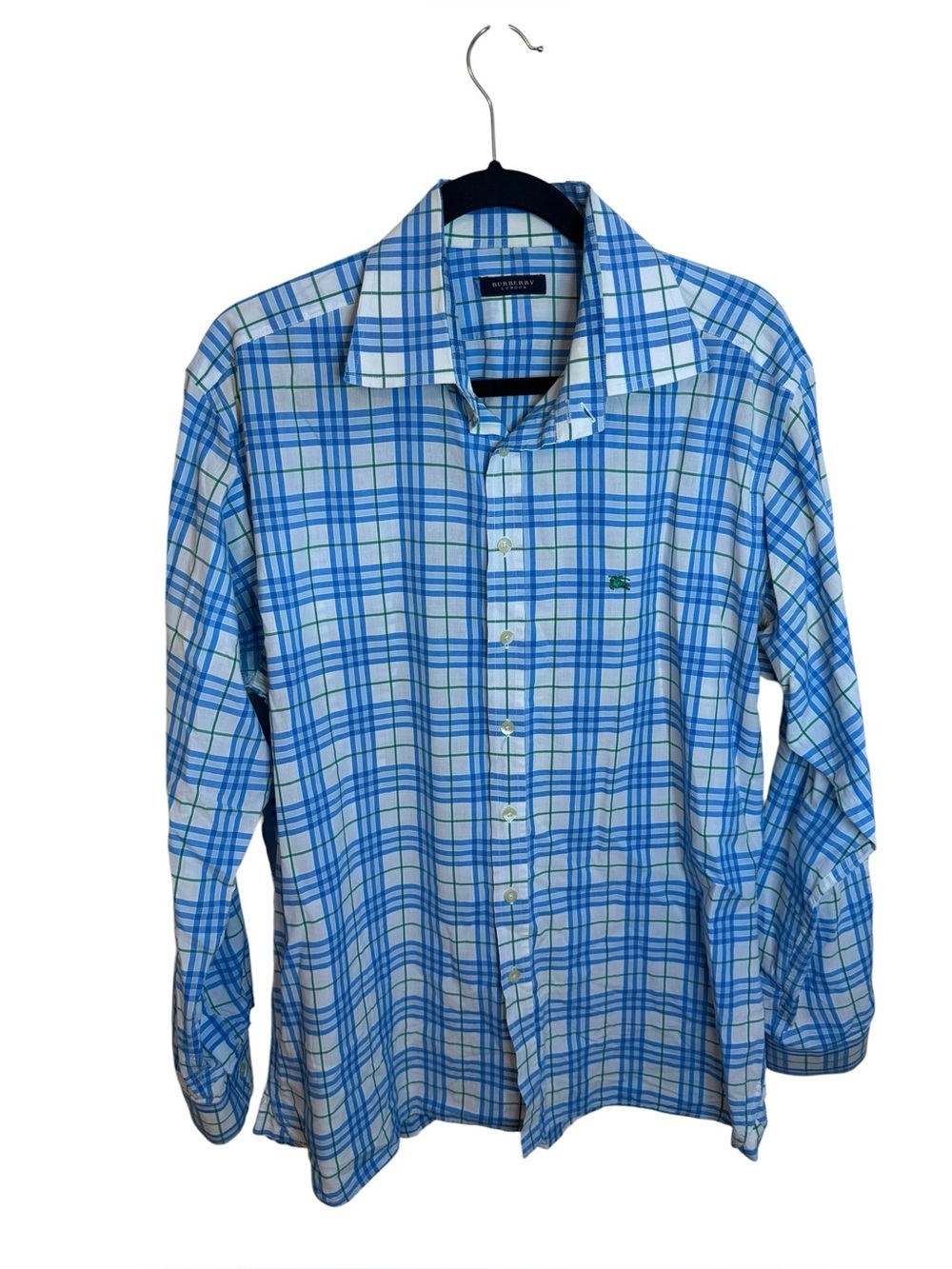 Burberry London Blue and White Check Cotton Button Down Shirt